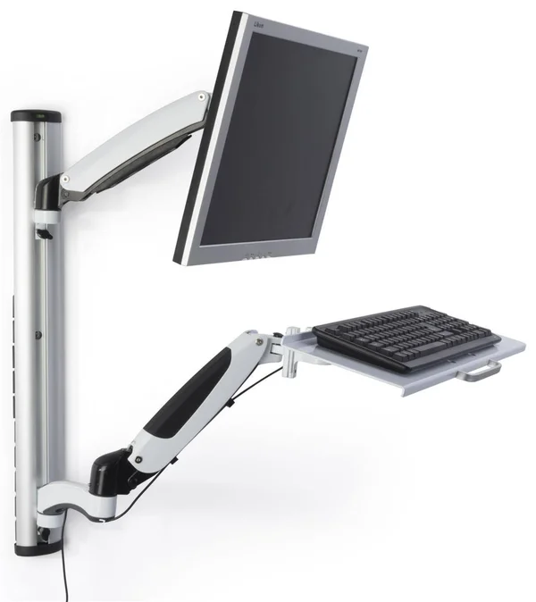 Displays2go Monitor Desk Mount Stands, Aluminum, Adjustable Height Silver (vmsswwma27)
