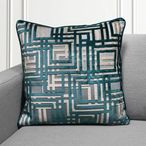 Maze Peacock Cut Velvet Pillow 20x22x20x22 - Feather - Accent