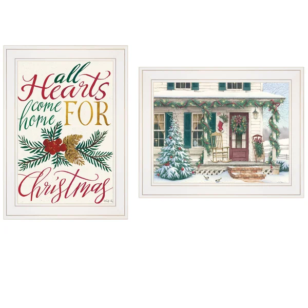 TrendyDecor4U Come Home for Christmas 2-Piece Vignette by Cindy Jacobs and Richard Cowdrey, White Frame