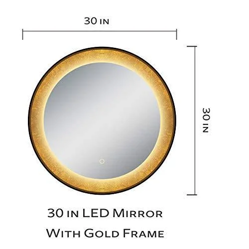 Dreamwerks 30 x 30 inch Round Wall-Mounted LED Vanity/Bathroom Mirror with Touch Switch - IP44 Waterproofing, and A Gold Frame