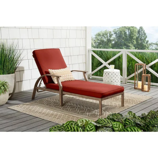 Hampton Bay Geneva Brown Wicker Outdoor Patio Chaise Lounge with Sunbrella Henna Red Cushions