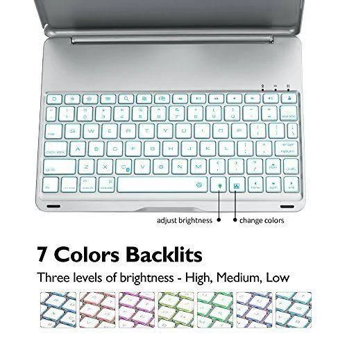 New iPad 2018 Keyboard Case, Iegrow New F8S 7 Colors LED Backlit iPad Keyboard with Protective Case Cover (Silver)