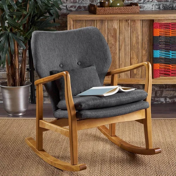 Noble House RYKER Mid Century Modern Fabric Rocking Chair, Dark Slate