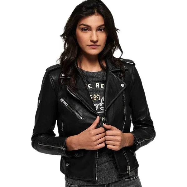 Superdry Rylee Leather Biker Jacket - Black