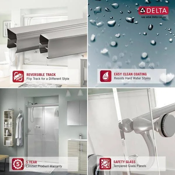 Delta Lyndall 60 in. x 70 in. Semi-Frameless Traditional Sliding Shower Door in Nickel with Clear Glass 1117899