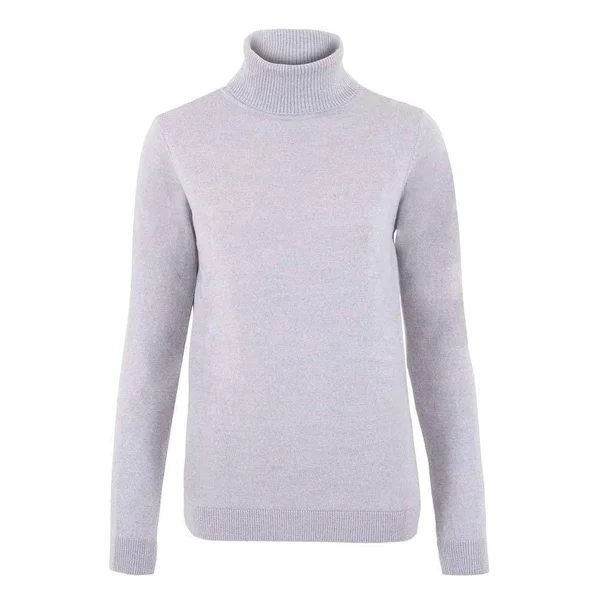 Womens Pure Extra Fine Merino Wool Roll Neck Jumper, Light Grey, M