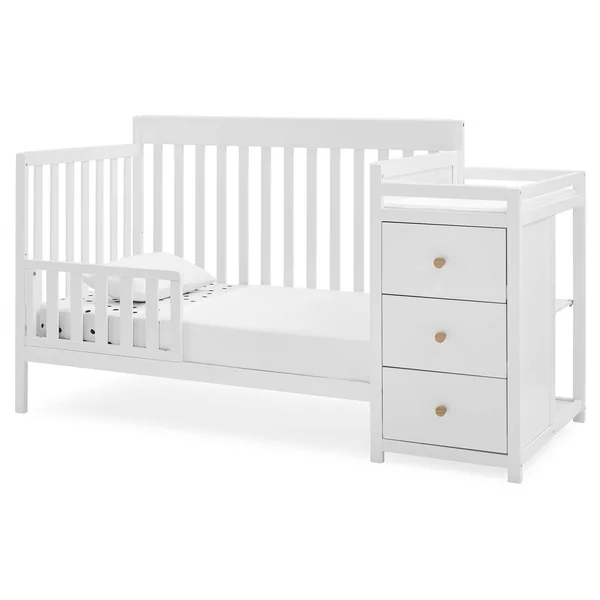 Delta Children Flynn Convertible Crib and Changer - Bianca White/Natural Knobs