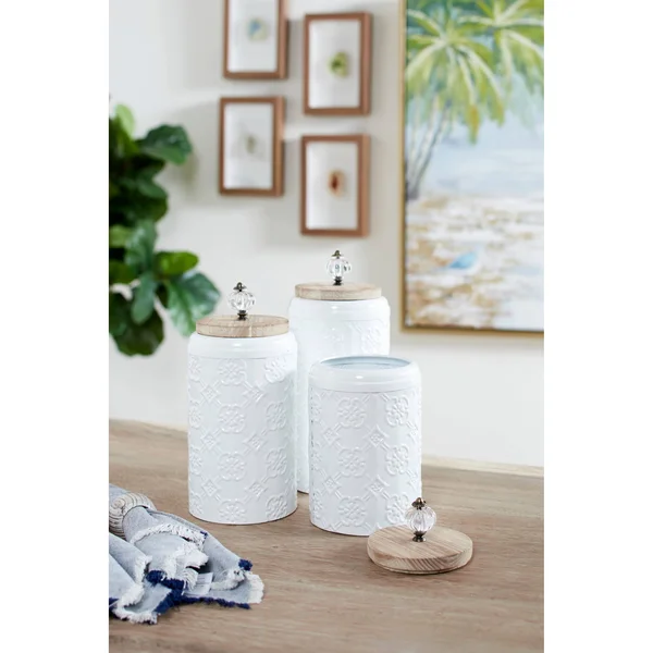 Zimlay Farmhouse Decor Tall Round White Metal Set of 3 Jars 42994