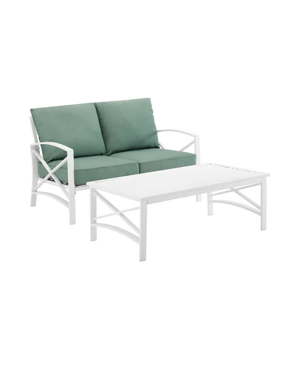 Crosley Kaplan 2-Piece Outdoor Seating Set - White, Gray Cushions, Loveseat, Coffee Table