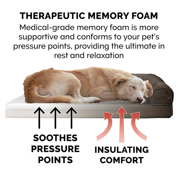 Furhaven Plush Suede Memory-Top Dog Couch Pet Bed (Medium - Gray)