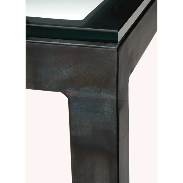 Room & Board - Modern Parsons 36W 36D 42h Bar Table w/ 1.5x22 Leg, Smoke Tempered Glass Top w/ Slate Base