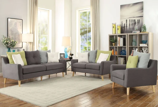 Acme Furniture Amie Gray Fabric Loveseat with 4 Pillows