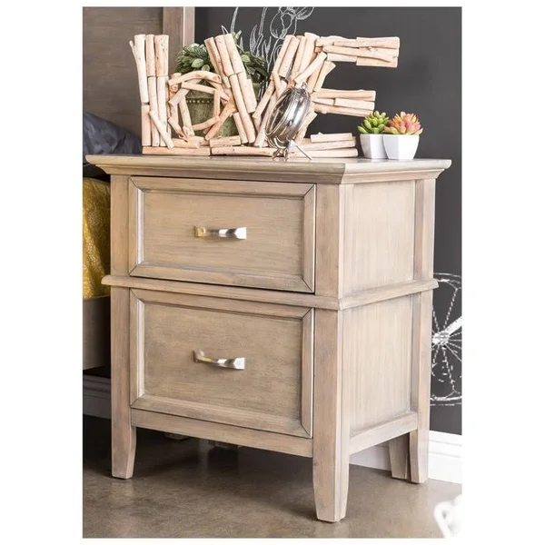 Furniture of America Ackerson 2 Drawer Nightstand in Weathered Oak
