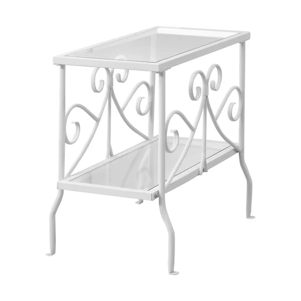 22x22 White Metal and Clear Tempered Glass Accent Table