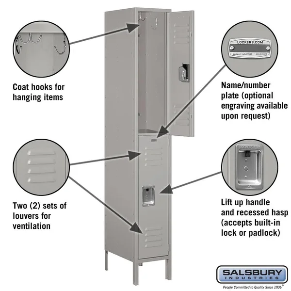 Salsbury Industries Tan-Double Tier Standard Metal Locker 6 Feet x 12 Inches