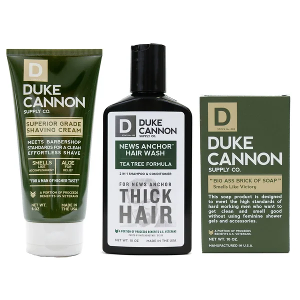 Duke Cannon Mens Grooming Bundle: Superior Grade Shaving Cream, Smells Like Victory Soap Bar, Hard-Working 2-in-1 Hair Wash