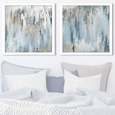 Blue Illusion Square by Patricia Pinto - 2 Piece Wrapped Canvas Print Set Orren Ellis Format: White Framed, Size: 19.5x22 H x 19