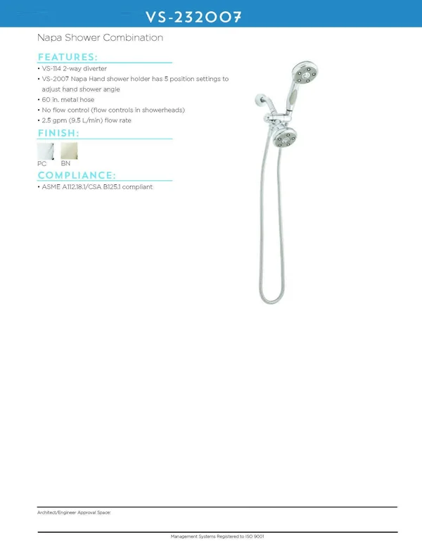 Speakman VS-232007 Napa Polished Chrome 2-Way Shower Combination
