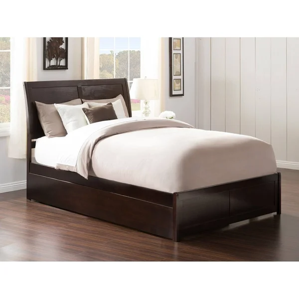 Atlantic Furniture Portland Espresso Full Platform Bed with Matching Foot Board with Twin Size Urban Trundle Bed - Brown