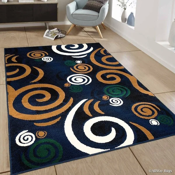 Allstar Navy Blue Modern with Abstract Swirl Design Rug - 7& 7x22 x 10& 6