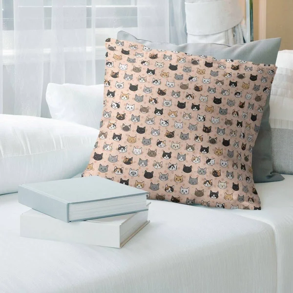Porch & den Alecia Kitty Pattern Throw Pillow - 26 x 26 - Orange - Cotton