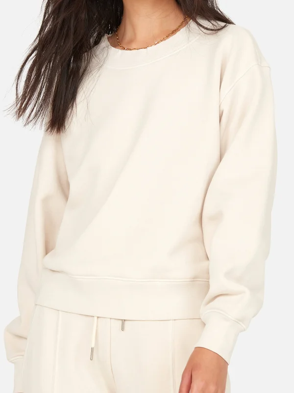 Fleece Raw Neck Sweatshirt Bone - S