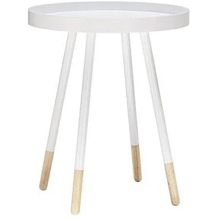 ml Mid Century Modern Danish Style White Round Wooden Tray Top Accent Side Table with Dowel Metal Legs
