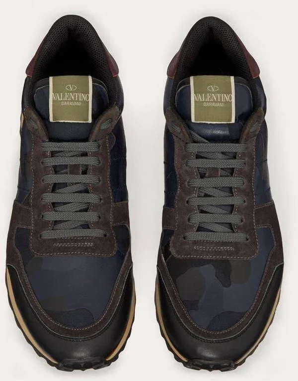 Valentino Garavani Uomo Camouflage Rockrunner Sneaker Man Blue 40