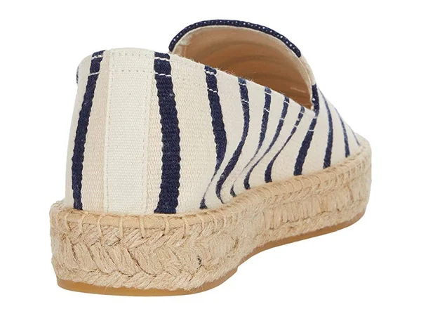 Canvas Platform Smoking Slipper Navy, White Stripe, 8