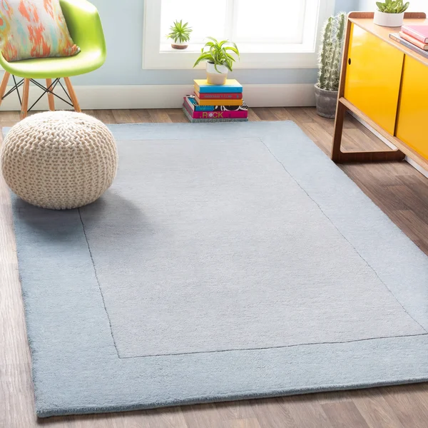 Hand-Crafted Blue Tone-on-Tone Bordered Wool Area Rug - 6& x 9&