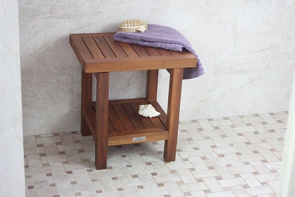 AquaTeak The Original 18x22 Spa Teak Shower Bench with Shelf - 18" x 13" x 18"