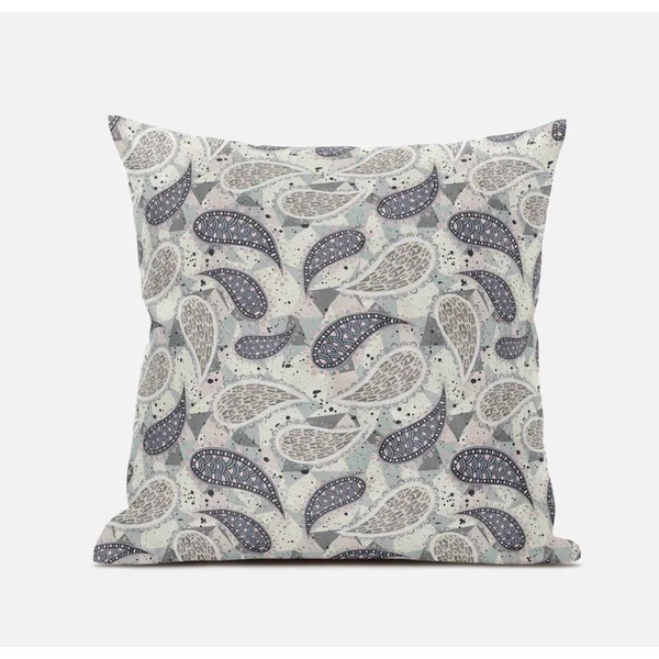 Amrita Sen Paisley on Abstract 18x22x18x22 Suede Pillow in White Blue Red
