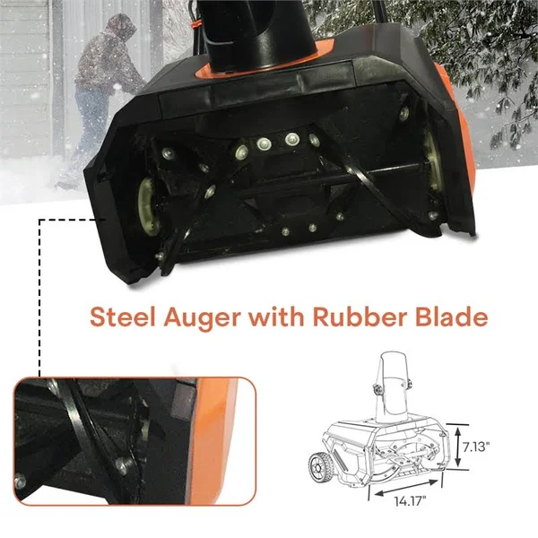120V 60Hz Power Snow Blower 12 Amp Electric Snow Thrower Metal Black, 7.18" x 14.17" x 7.13"