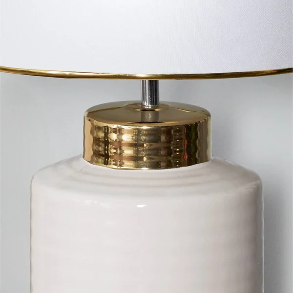 CosmoLiving by Cosmopolitan Large Contemporary Style Round White Gold Ceramic Table Lamp with White Drum Shade