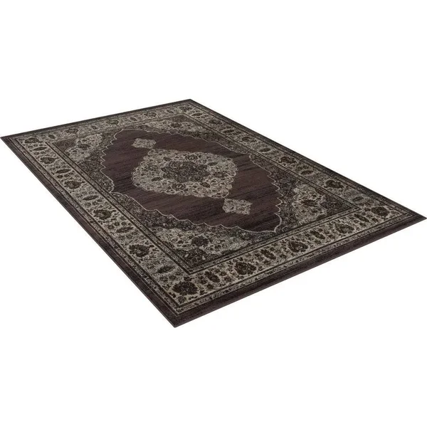 Allstar Rugs Distressed Espresso and Black Rectangular Accent Area Rug with Mocha Persian Design - 7& 6x22x9& 8x22