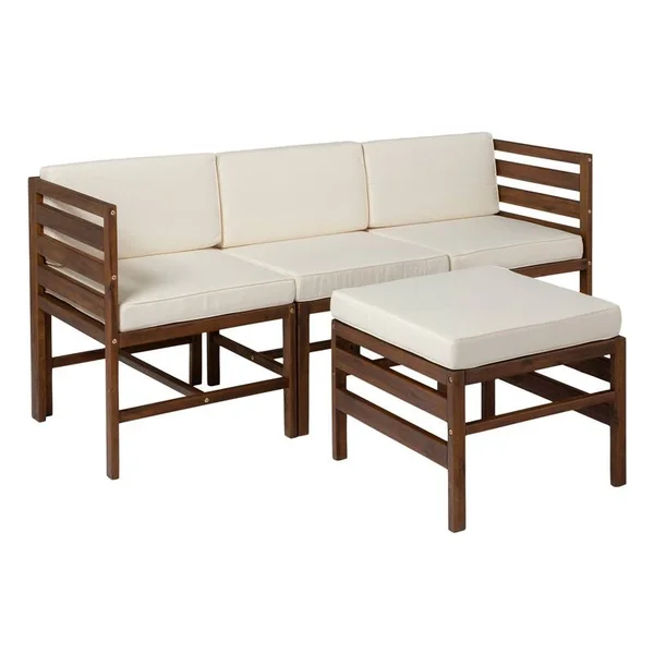 Generations Outdoor Montauk 4 Piece Modular Patio Set - Dark Brown Acacia Wood with Beige Cushions (RLOWSAN4PDB)