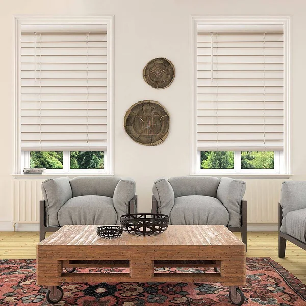 Custom Cut to Order Cordless 48-in. Faux Wood Blinds, White, 61x22 Wide