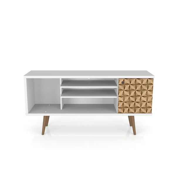 Manhattan Comfort - Liberty 53.14x22 Mid Century Modern TV Stand 5 Shelves White/3D Brown Prints