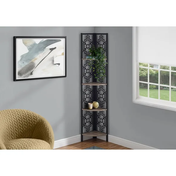 Dark Taupe 62-Inch Wood-Look Finish 4-Tier Corner Bookshelf, 16" x 11" x 62"