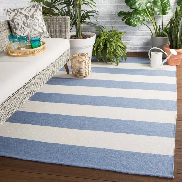 Porch & den Klipsan Striped Indoor/Outdoor Area Rug - 5& x 8& - Dark Blue/Ivory