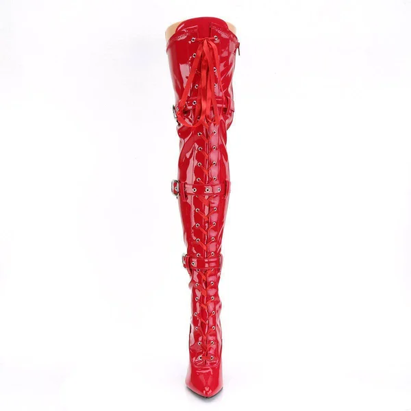 Pleaser SEDUCE-3028 Thigh High Boots - Red 6