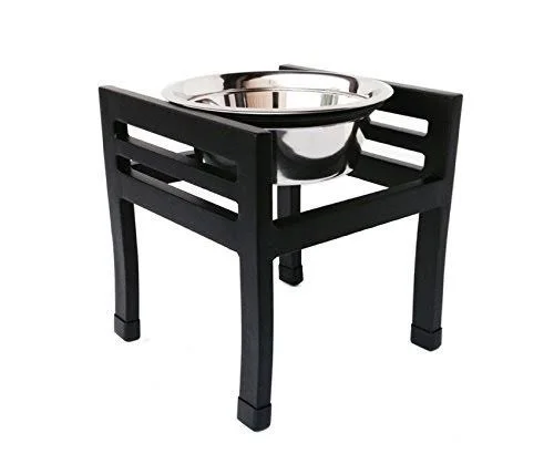 Pets Stop Moretti Single Elevated Stainless Dog Bowl Diner, Black