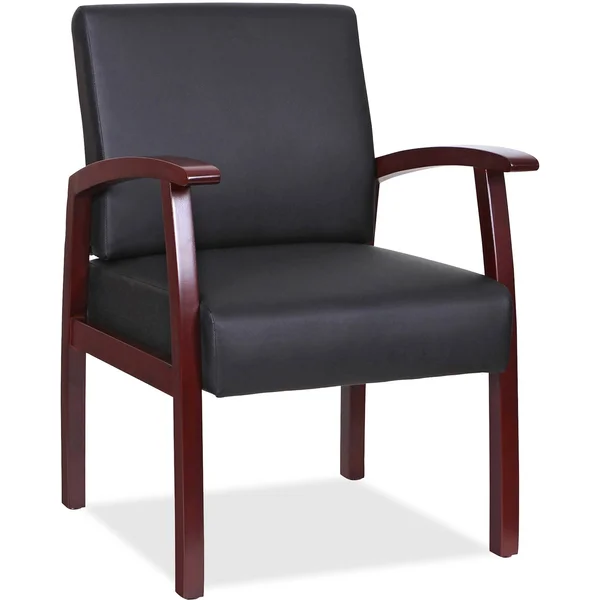 Lorell 68556 Black Leather Wood Frame Guest Chair, Black