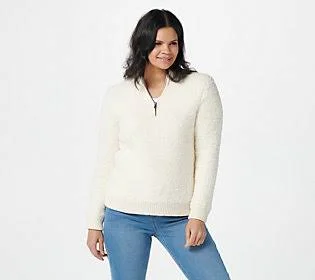Barefoot Dreams CozyChic Shearling Half ZipPullover - Size 2X, Cream