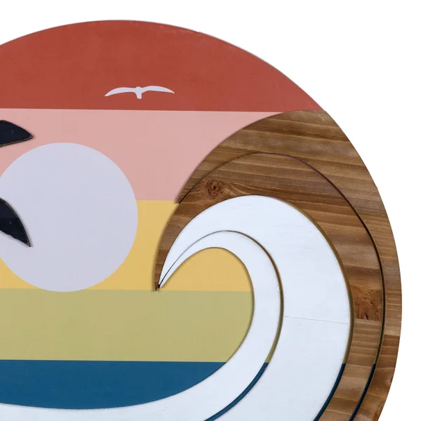 Stratton Home Decor Coastal Sunset Wave Round Wood Wall Art, Multi