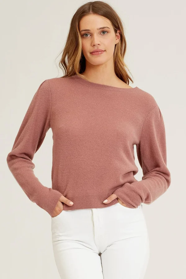 Women's Abigail Puff Shoulder Cashmere Sweater - Naked Cashmere - Rosewood - S