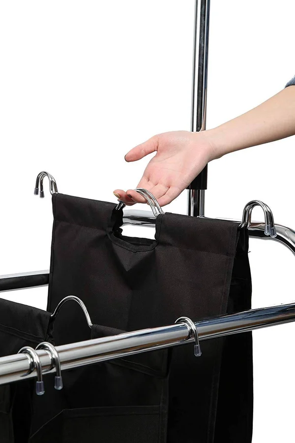 Finnhomy 3-Bag Rolling Laundry Sorter Cart with Hanging Bar Heavy-Duty Wheels Larger Bags Chrome