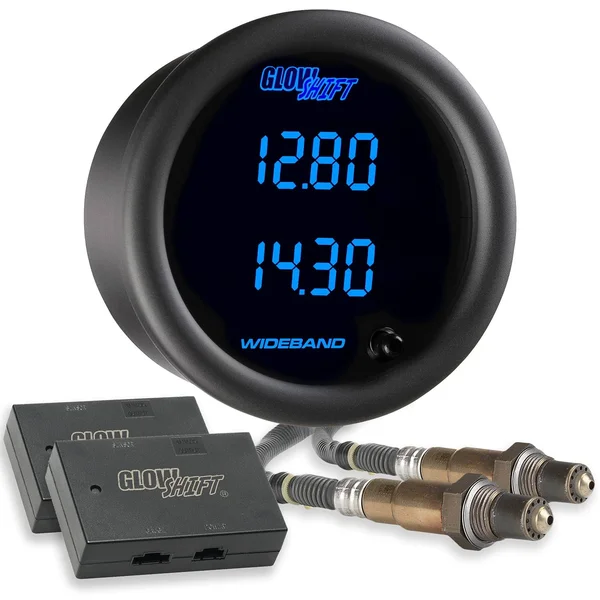 GlowShift Black 7 Color Dual Digital Wideband Air/Fuel Ratio Gauge with 2 LSU 4.9 Oxygen Sensors & 2 Data Logging Controller