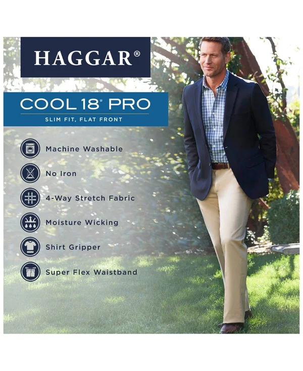 Haggar Men's Cool 18 Pro Slim Fit Flat Front Superflex Waistband Pant