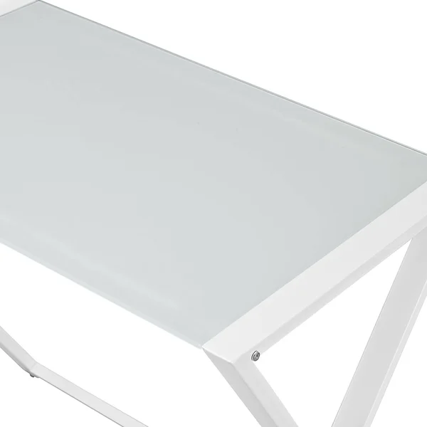 Walker Edison X-Frame Glass Metal L-Shaped Computer Desk-White/White